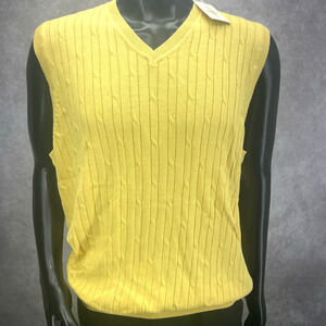 Southern Pines Cable Knit Vest Yellow Pullover V-neck Cottage Men's XXL New NWT